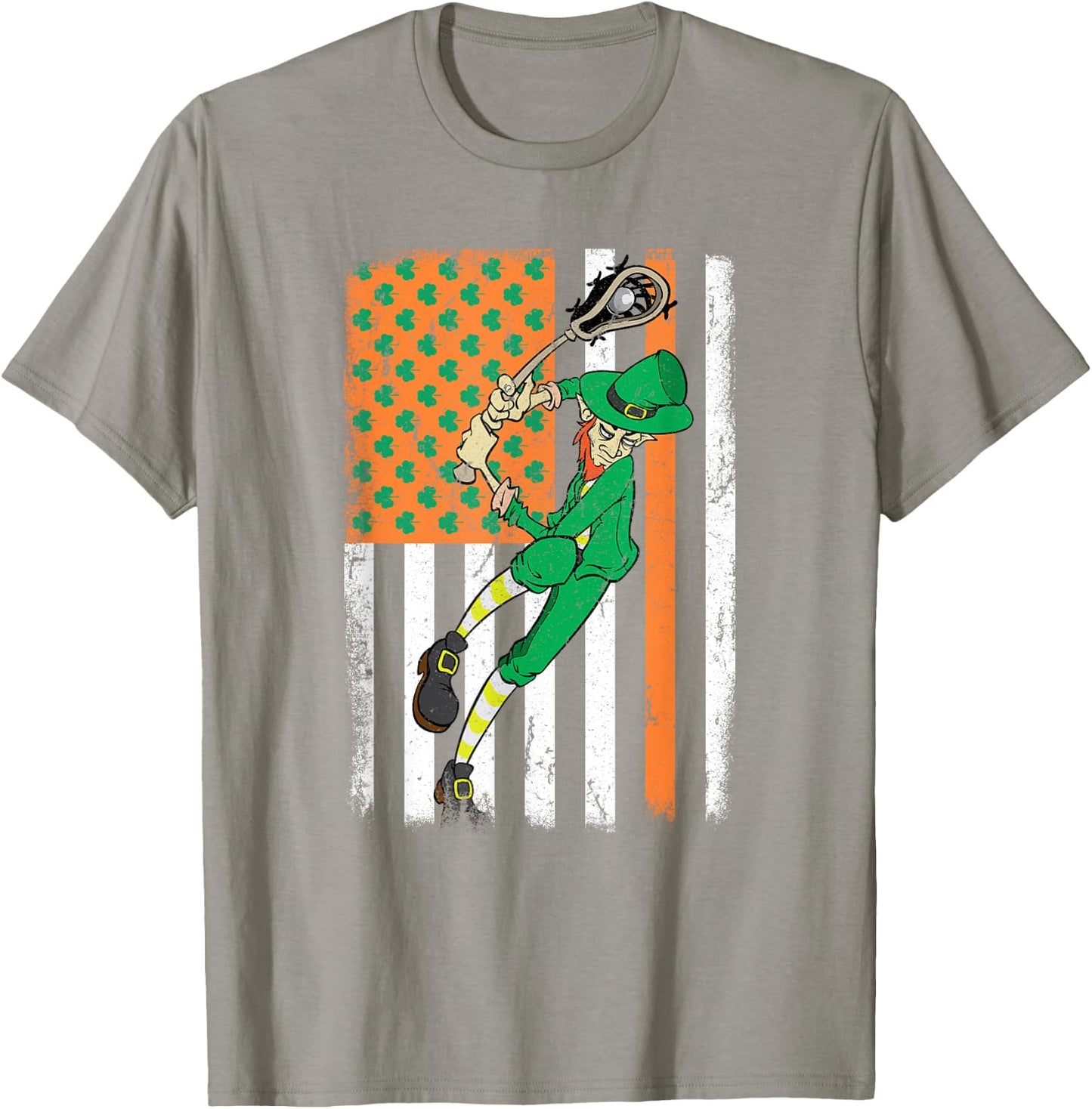 Lacrosse Player Leprechaun Irish USA Flag St Patrick's Day Kids Men T-Shirt - T-Shirt | Sand