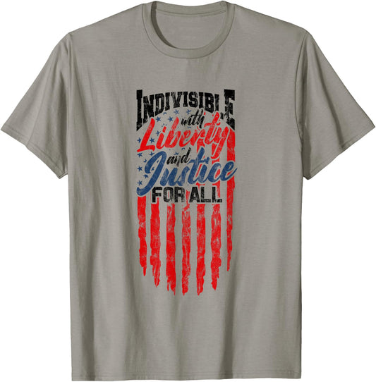 Indivisible with Liberty and Justice for All - US Flag T-Shirt - T-Shirt | Sand
