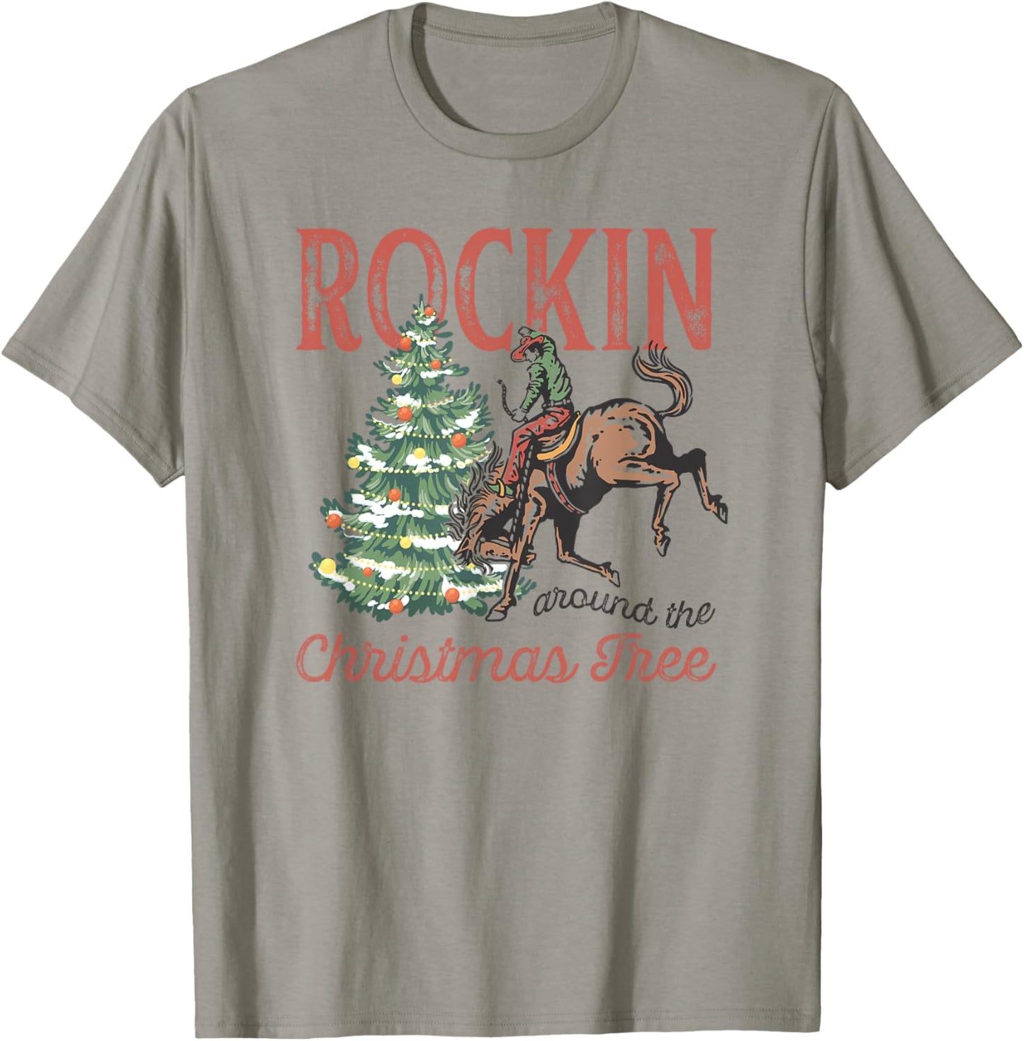 Rocking Around The Christmas Tree Vintage Country Cowboy T-Shirt - T-Shirt | Sand