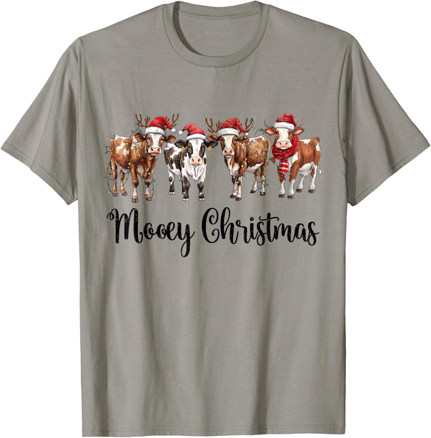 Mooey Christmas Cowgirl Xmas Funny Western Christmas Cow T-Shirt - T-Shirt | Sand