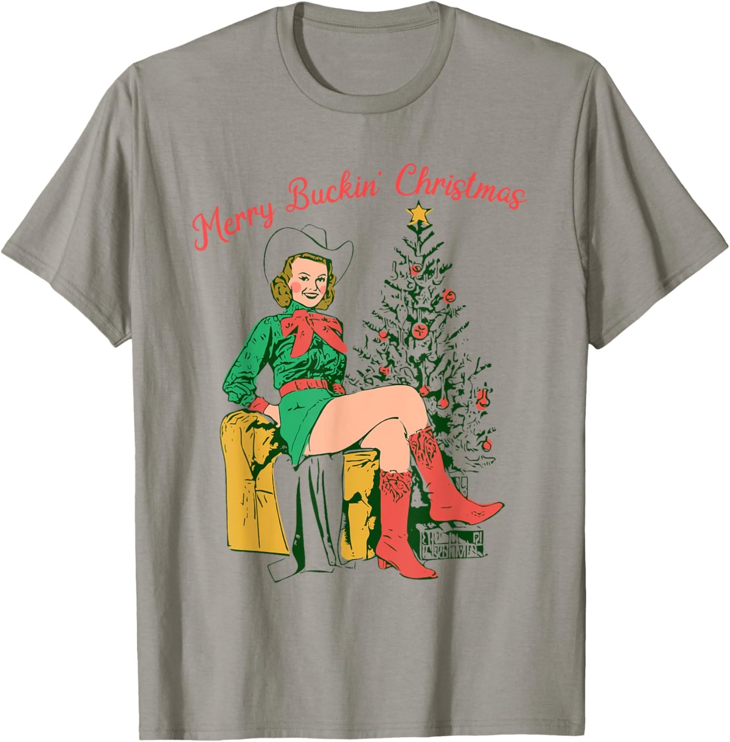 Funny Christmas Merry Buckin' Christmas T-Shirt - T-Shirt | Sand