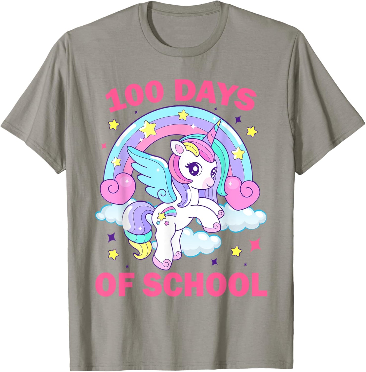 100 Days of School Rainbow Unicorn Girls 100th Day of School T-Shirt - T-Shirt | Sand