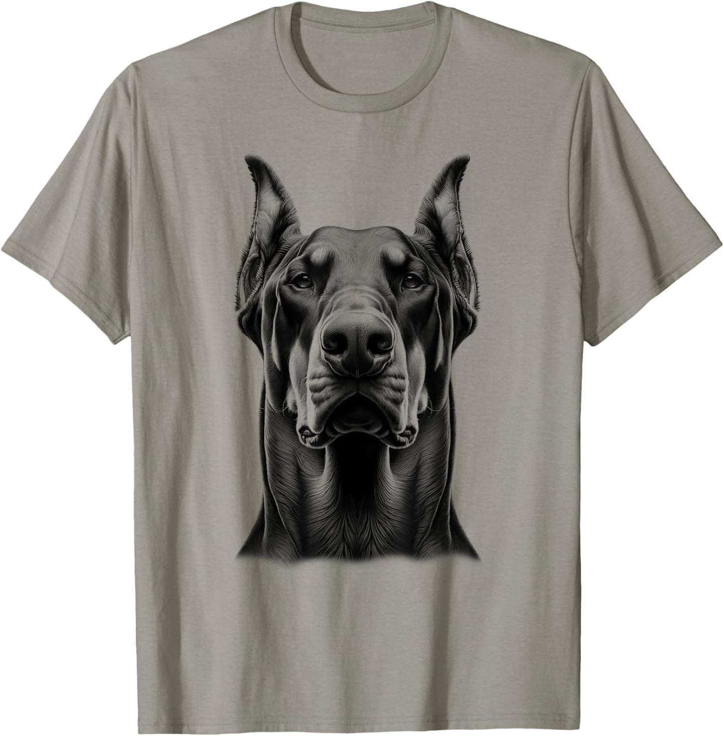 Proud Doberman Dog Portrait in Drawing Style T-Shirt - T-Shirt | Sand