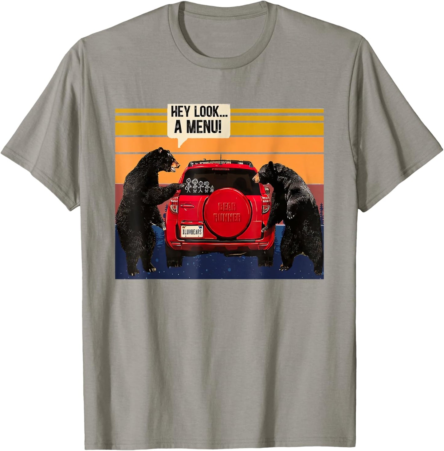 Hey Look the Menu Mountains Forest Camping Wilderness Bear T-Shirt - T-Shirt | Sand