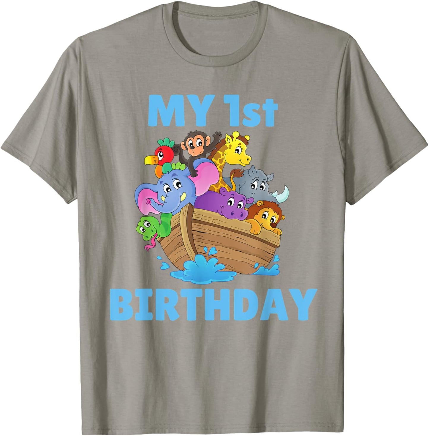 Noahs Ark First Birthday Party 1st Year Kids Toddler Animals T-Shirt - T-Shirt | Sand