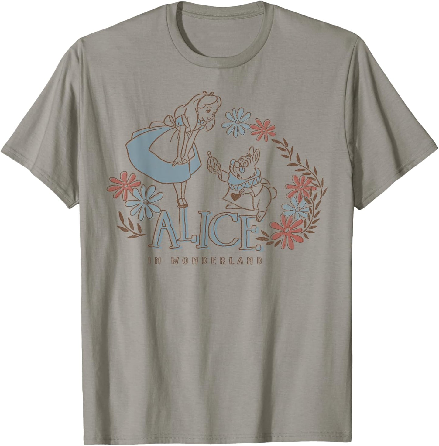 Disney Alice In Wonderland Alice And White Rabbit Floral T-Shirt - T-Shirt | Sand