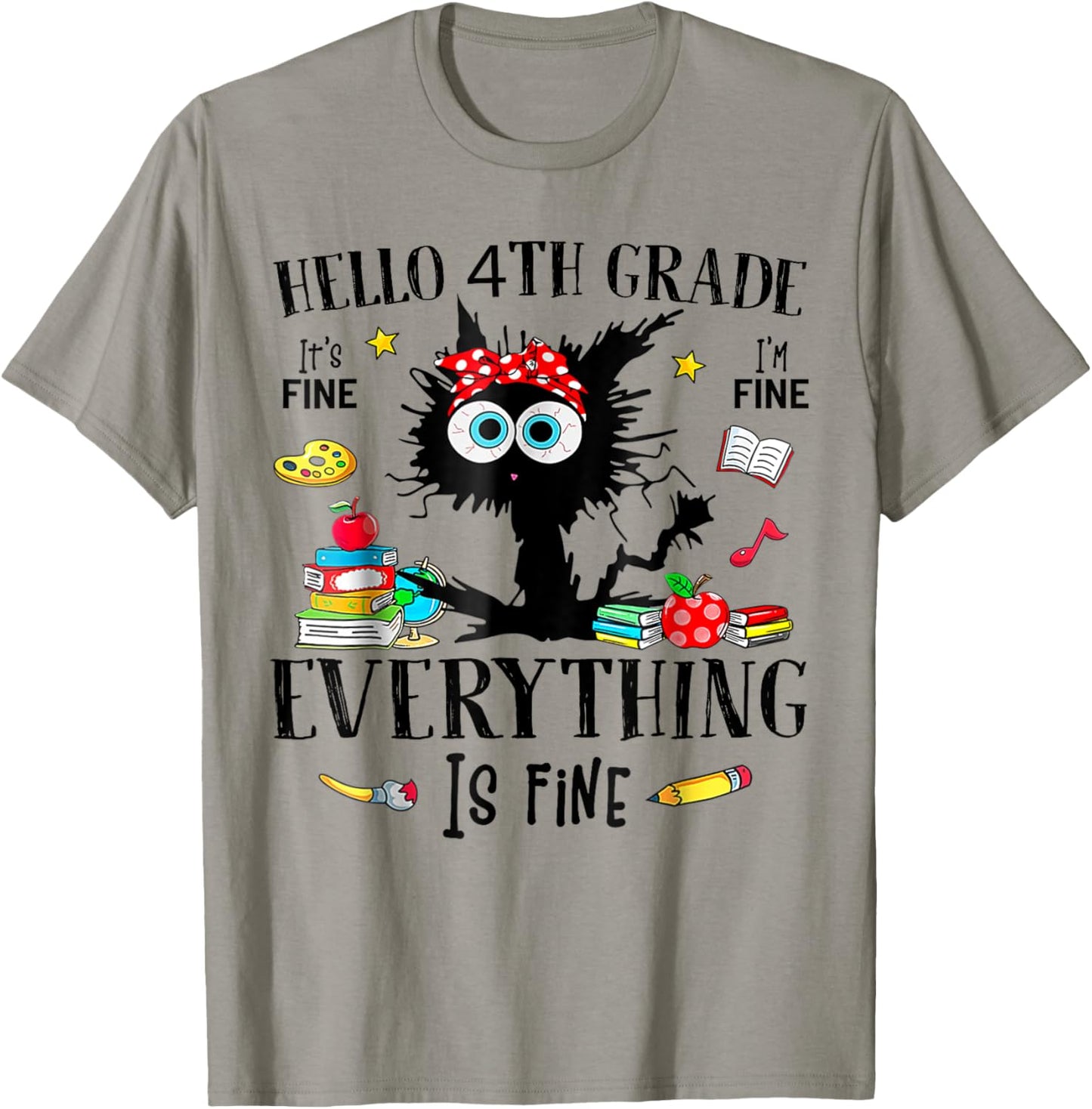 Hello 4th Grade Back To School Teacher & Kids Funny Cat T-Shirt - T-Shirt | Sand