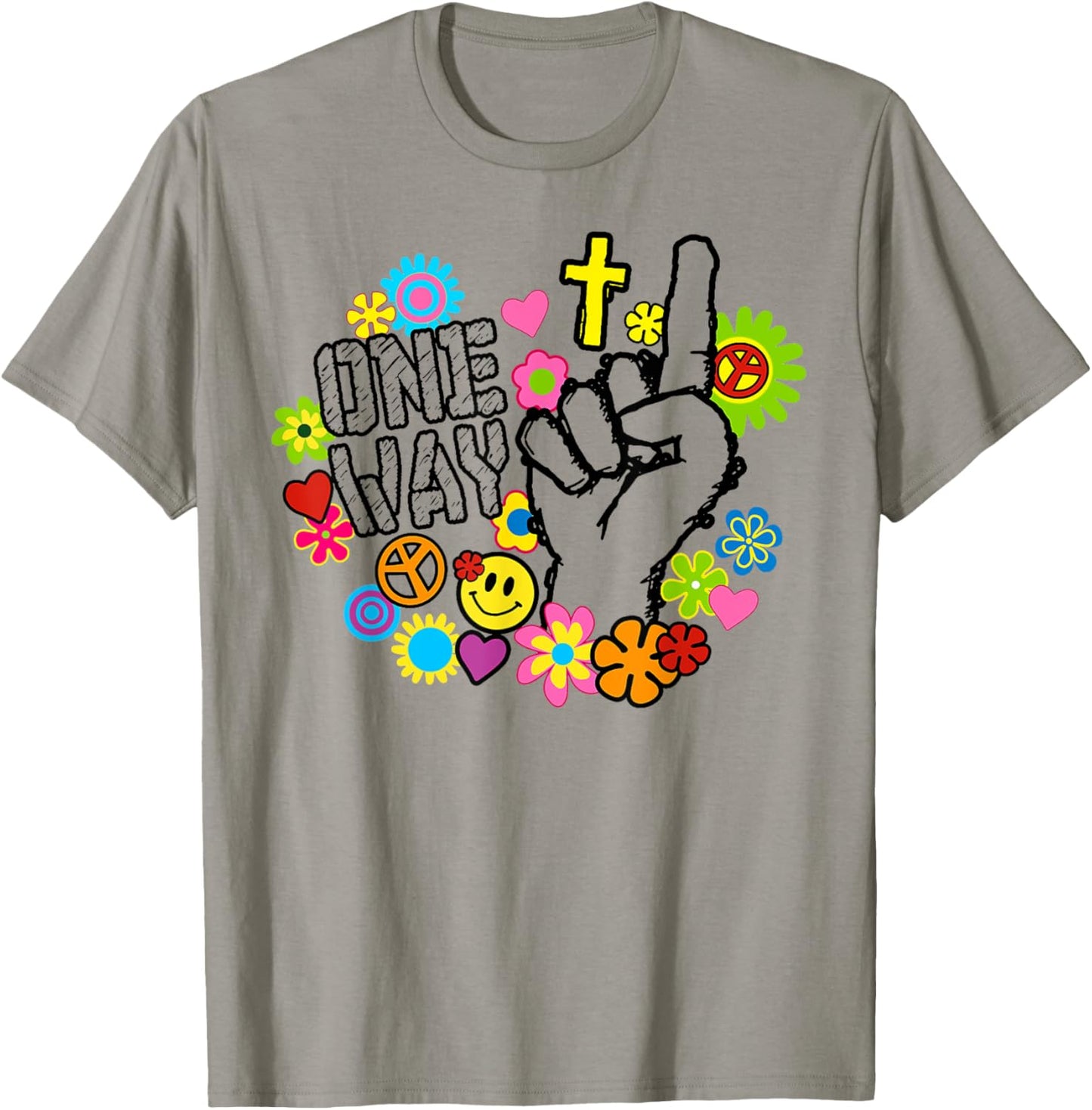 Funny One Way Jesus Floral Finger Up Christian Revolution T-Shirt - T-Shirt | Sand