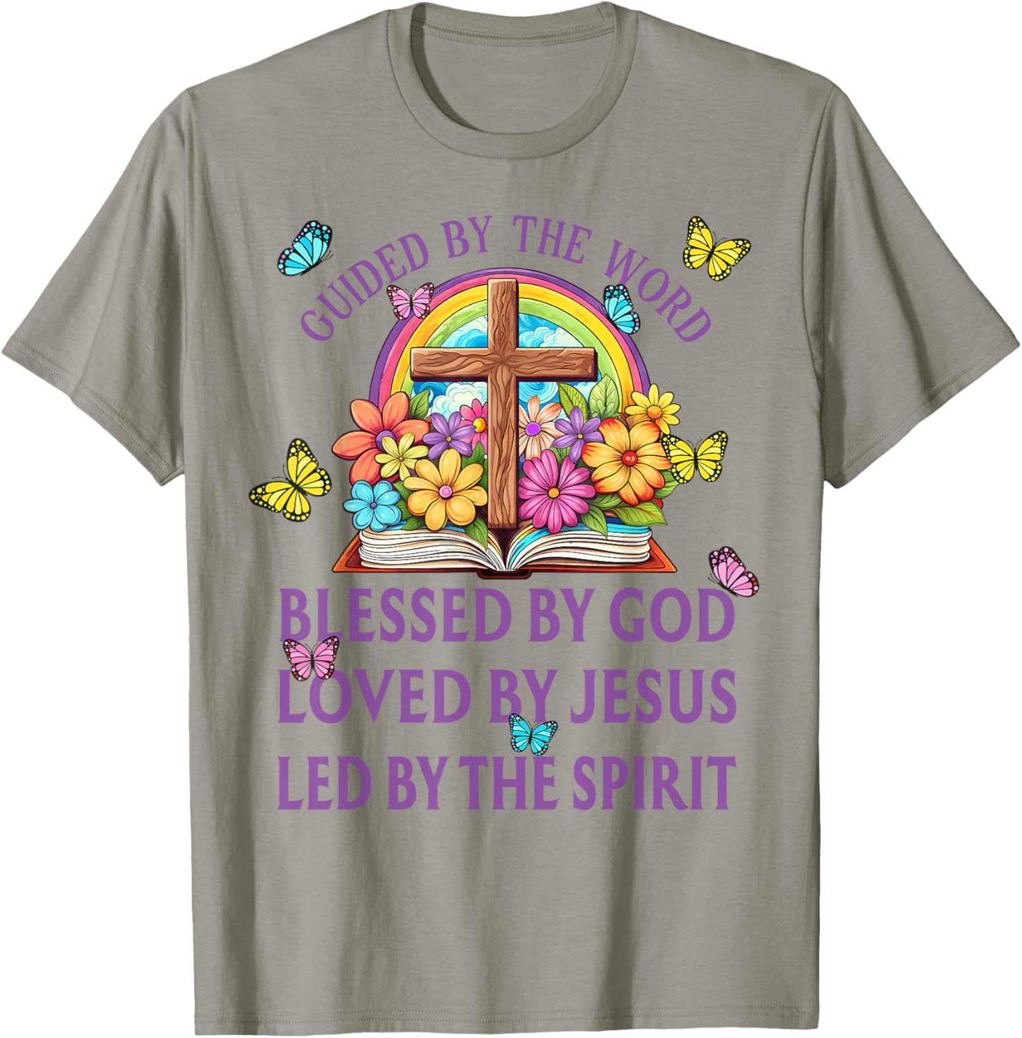 Guided By The Bible Blessed By God Loved By Jesus Christian T-Shirt - T-Shirt | Sand