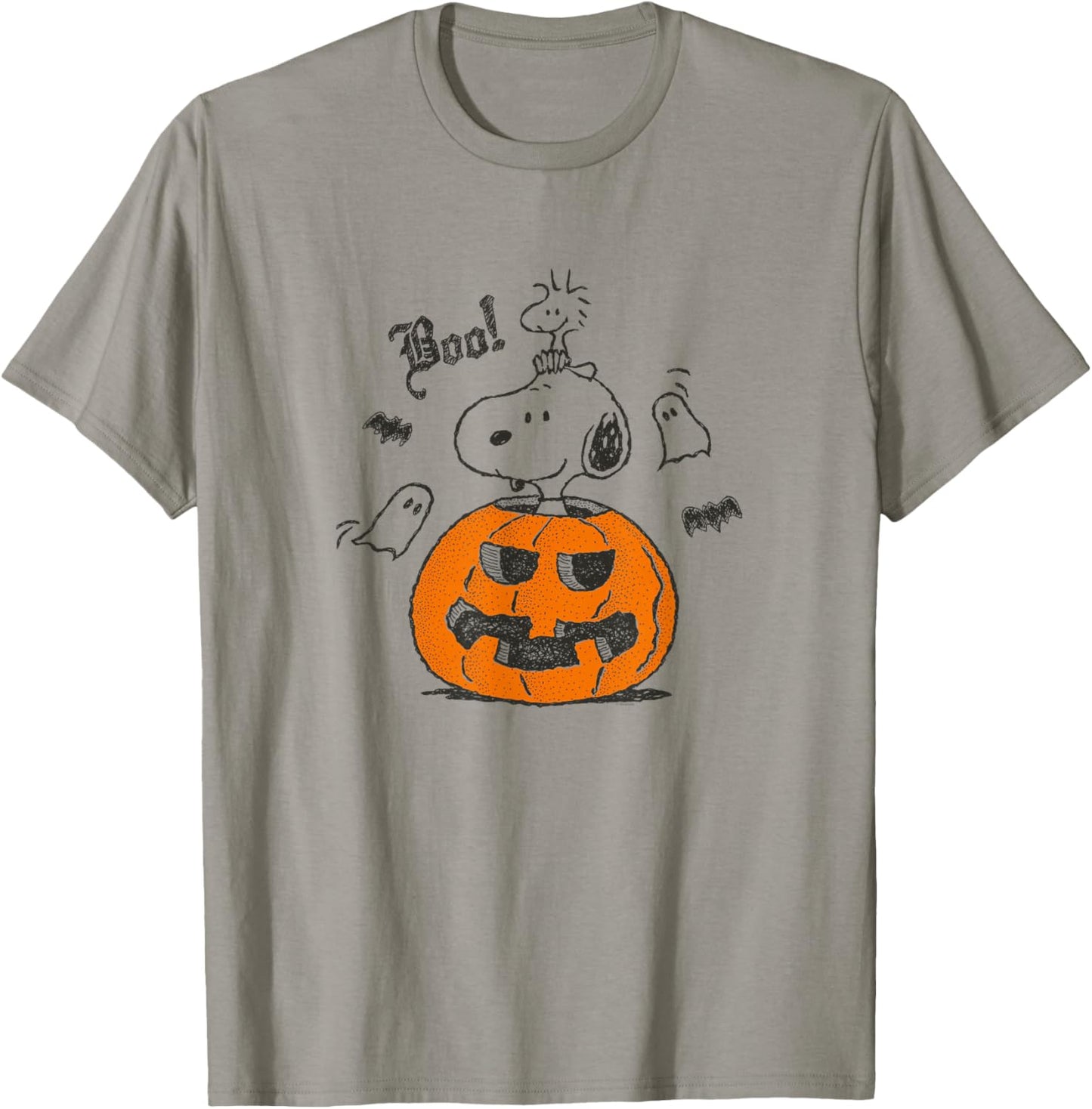 Peanuts - Snoopy Woodstock Halloween Pumpkin Boo T-Shirt - T-Shirt | Sand