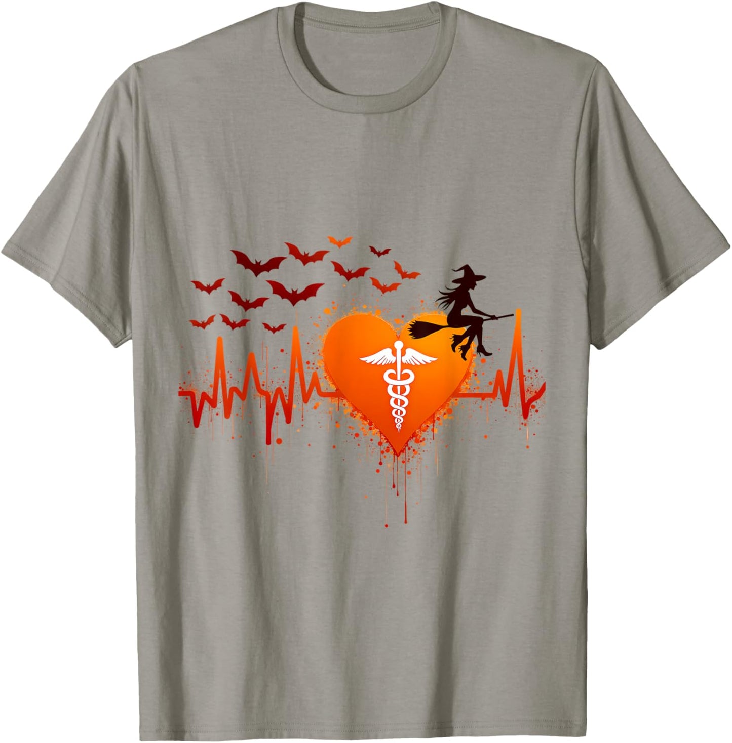Halloween Medical Witch Heartbeat T-Shirt - T-Shirt | Sand
