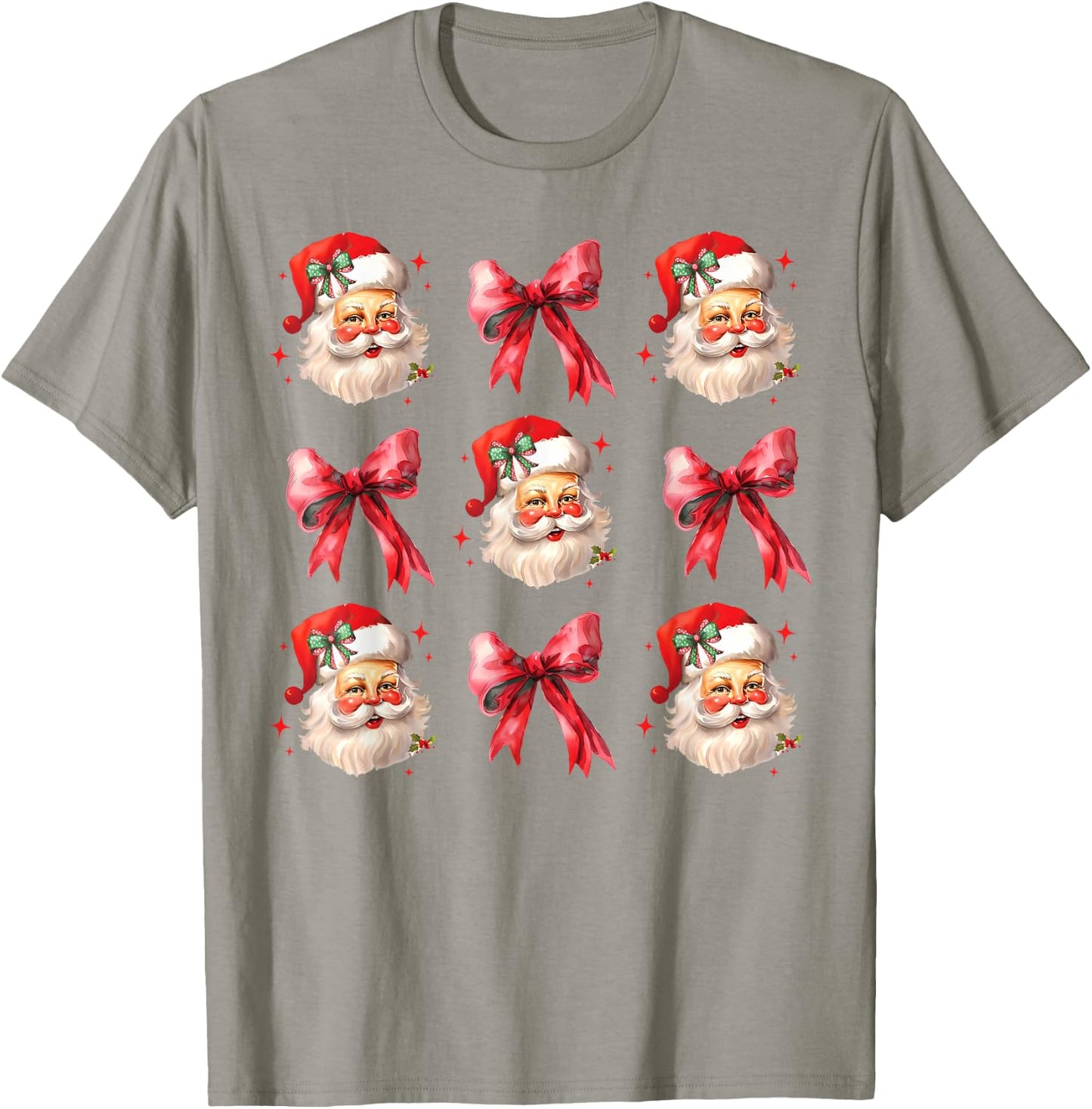 Retro Coquette Santa Red Bows Christmas Girl T-Shirt - T-Shirt | Sand