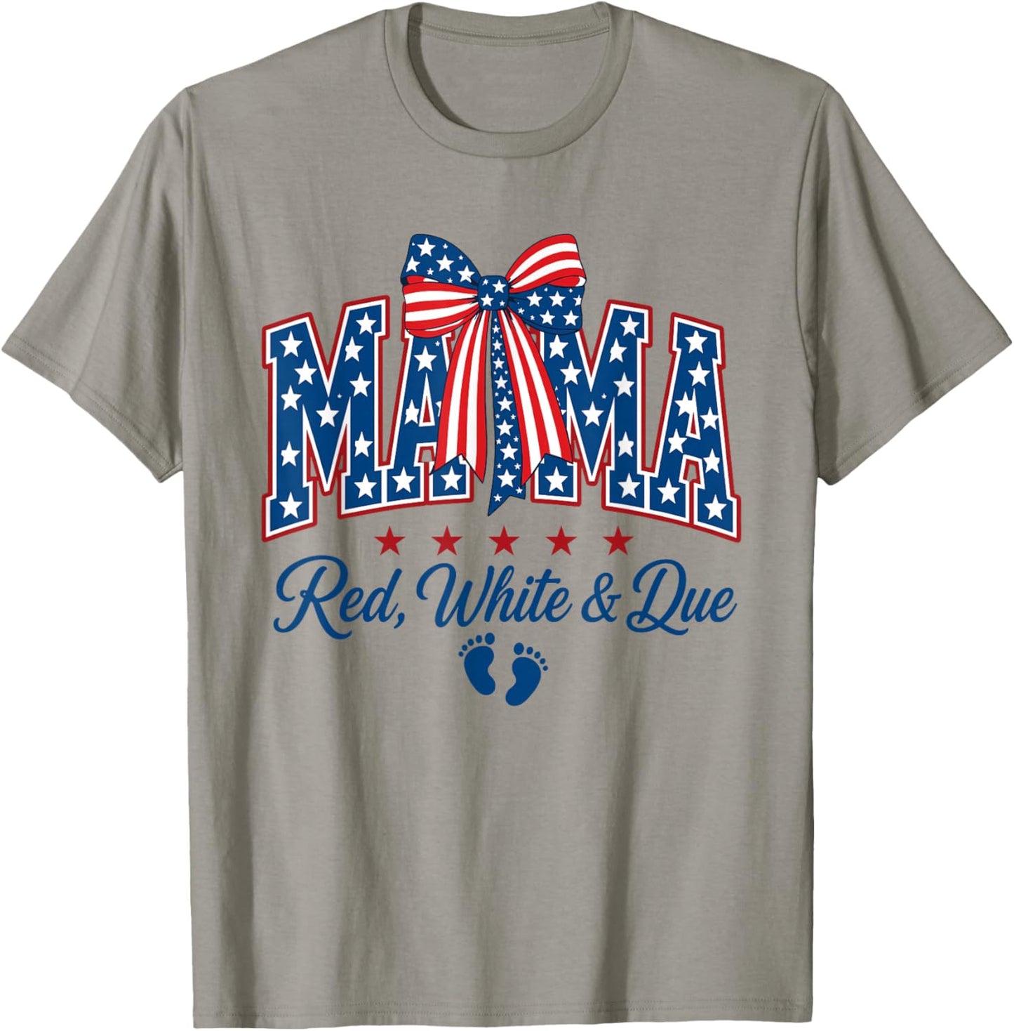 Mama Red White and Due 4th of July Pregnancy Announcement T-Shirt - T-Shirt | Sand