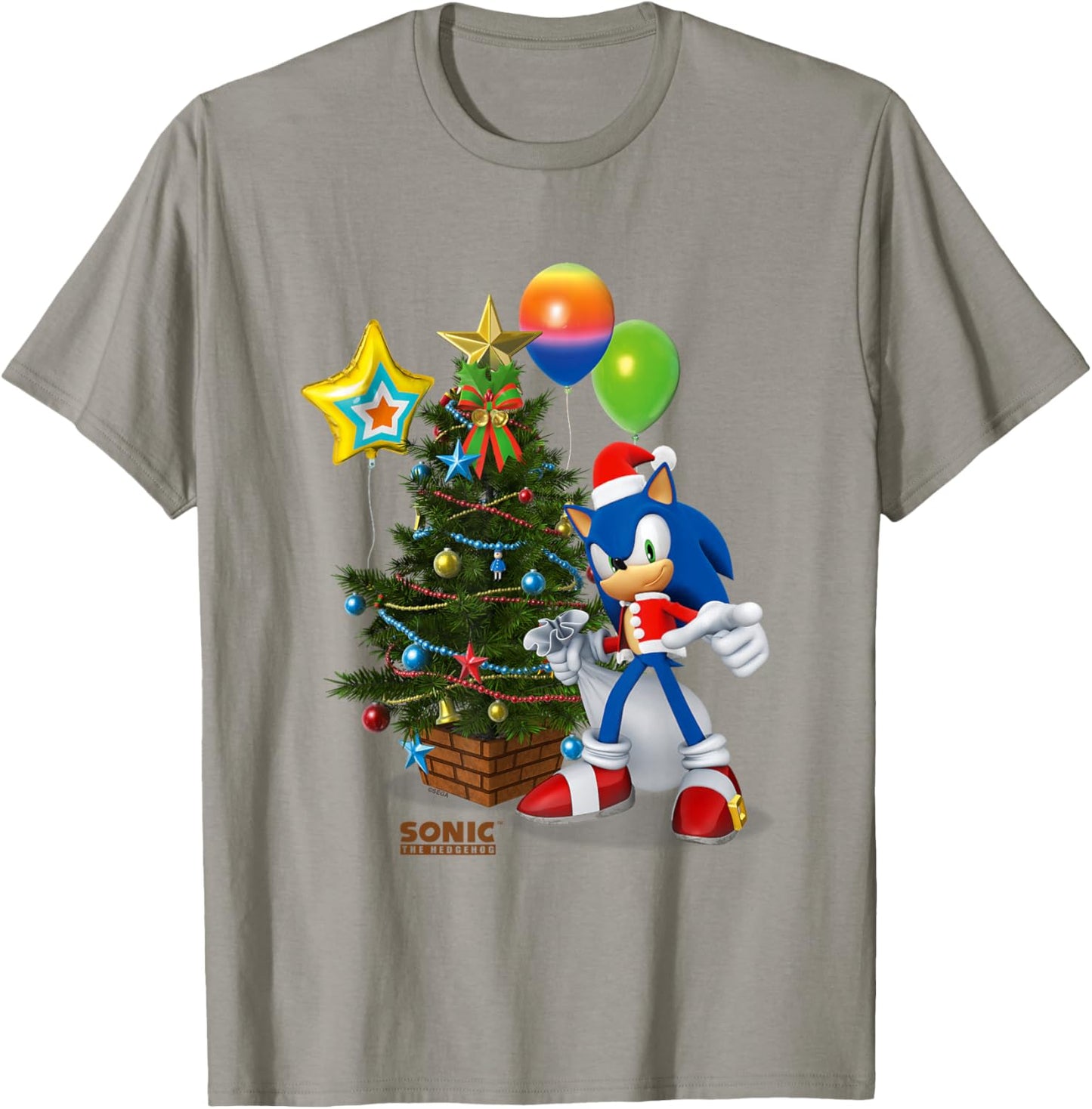 Sonic The Hedgehog Christmas Beautiful Decorated Tree Logo T-Shirt - T-Shirt | Sand
