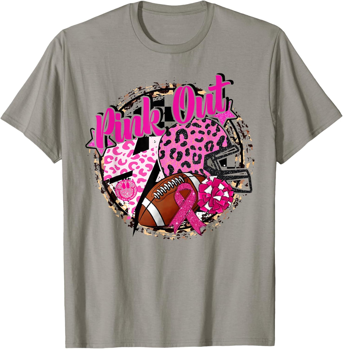 Pink Out Cheer Football Pink Ribbon Breast Cancer Awareness T-Shirt - T-Shirt | Sand