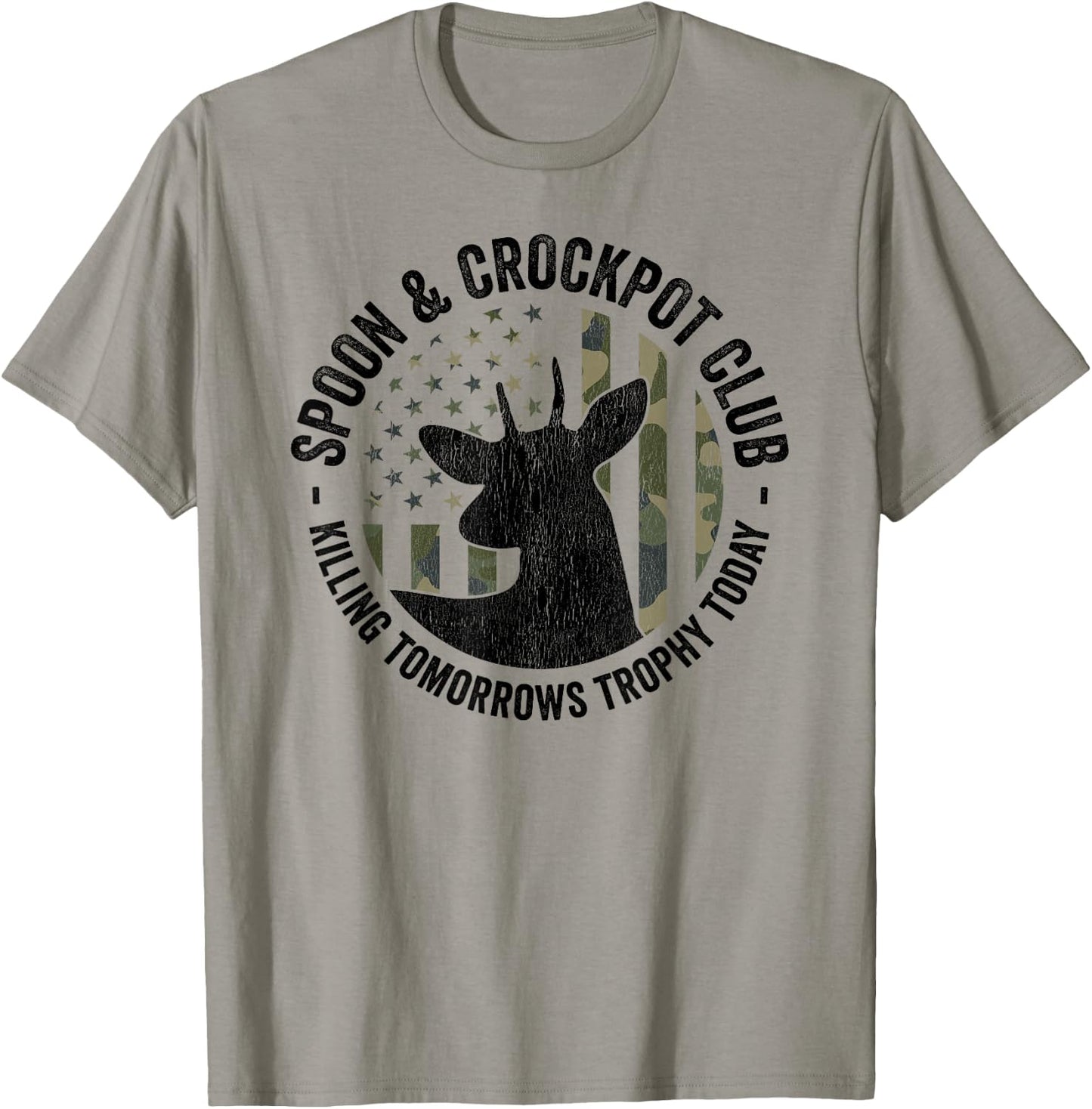 Spoon And Crockpot Club Funny Deer Hunter Hunting Joke CAMO T-Shirt - T-Shirt | Sand