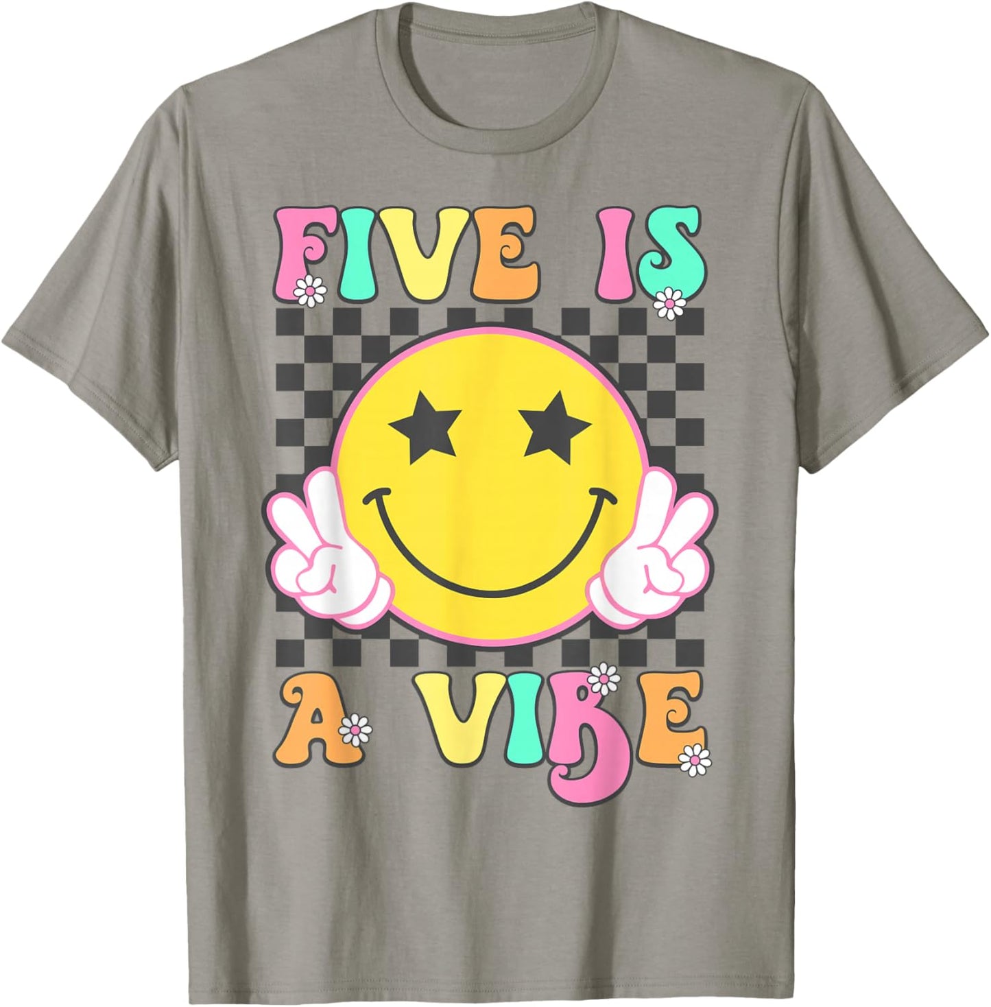 Five Is A Vibe Groovy 5 Year Old 5th Birthday T-Shirt - T-Shirt | Sand