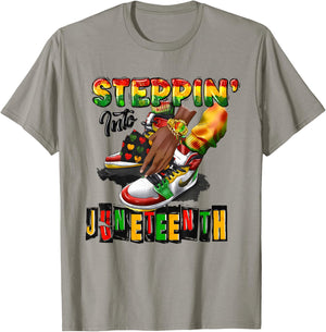 Stepping Into Juneteenth Afro Woman Black Girls Sneakers Men T-Shirt - T-Shirt | Sand