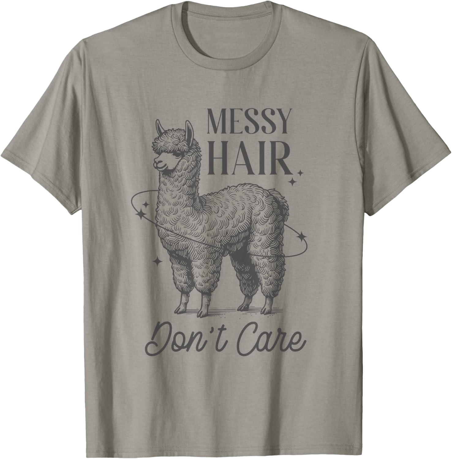 Messy Hair Don’t Care Llama Shirt Funny Trendy Animal Humor T-Shirt - T-Shirt | Sand