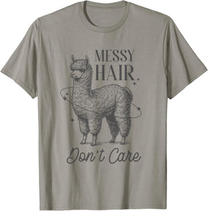 Messy Hair Don’t Care Llama Shirt Funny Trendy Animal Humor T-Shirt - T-Shirt | Sand