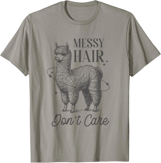 Messy Hair Don’t Care Llama Shirt Funny Trendy Animal Humor T-Shirt - T-Shirt | Sand
