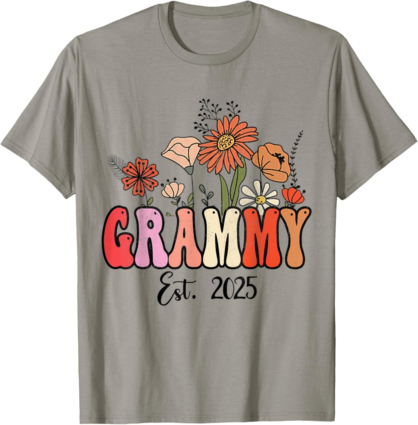 Flowers Groovy Retro Grammy Est 2025 Grammy To Be Gifts T-Shirt - T-Shirt | Sand
