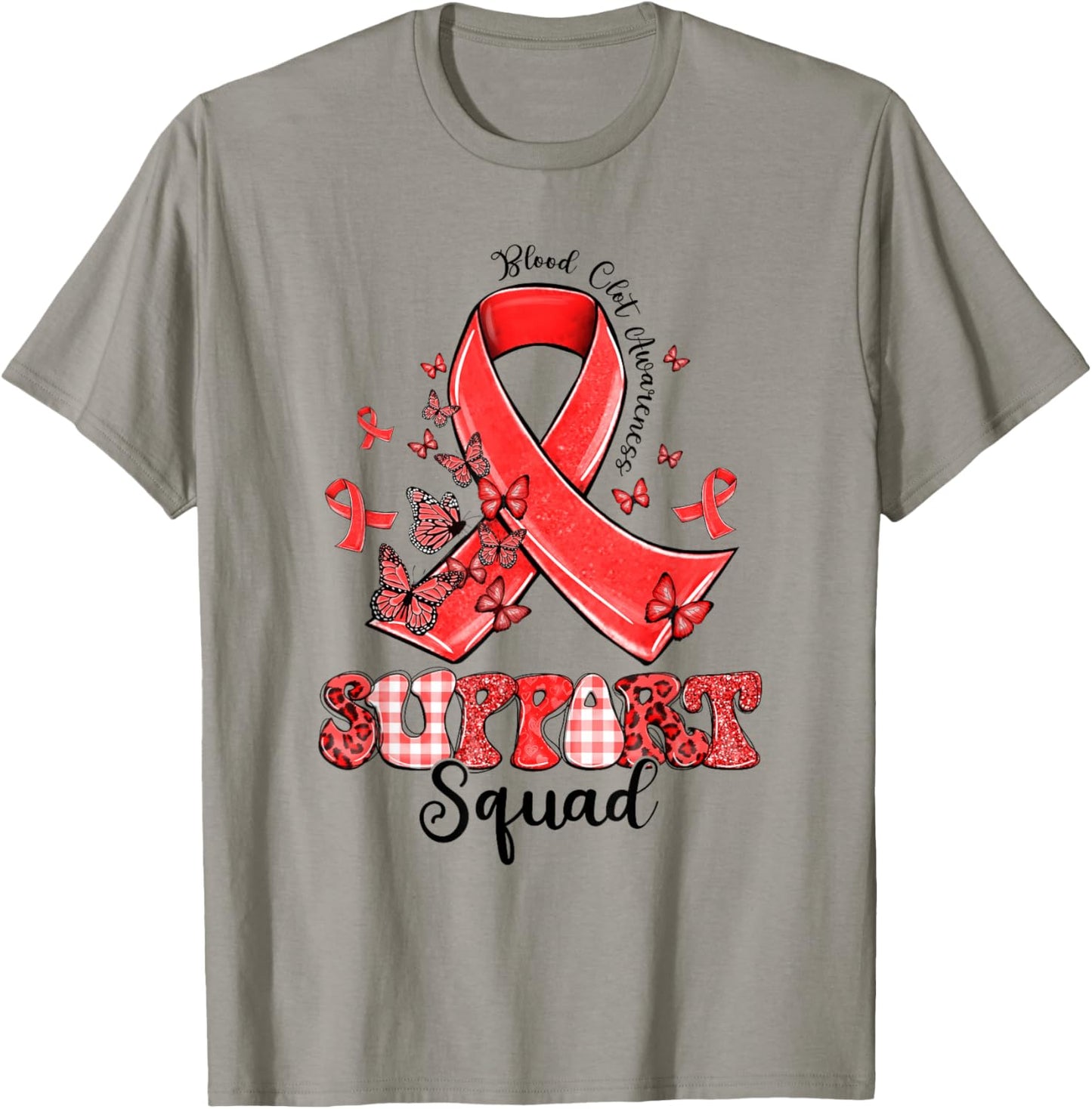 Support Squad Red Ribbon Butterfly Blood Clot Awareness T-Shirt - T-Shirt | Sand