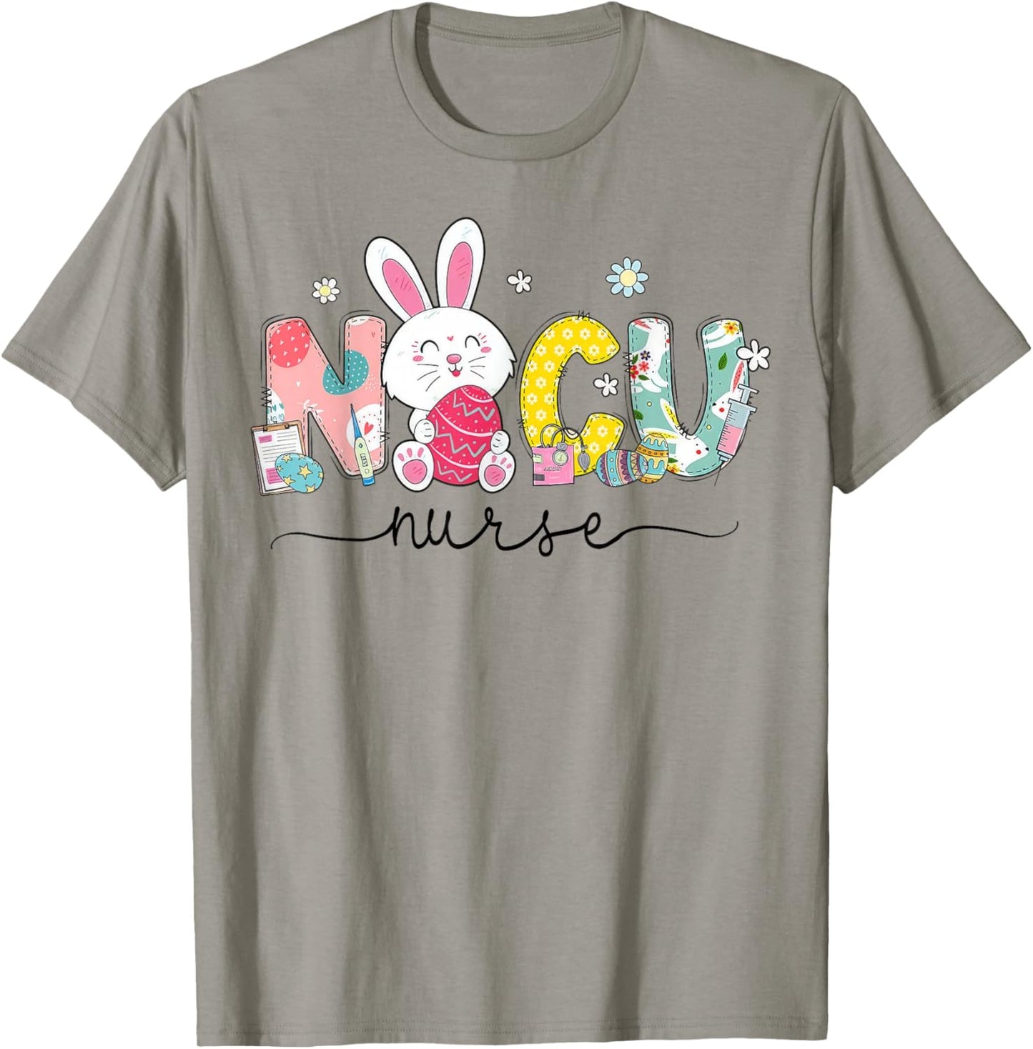 NICU Nurse Bunny Egg NICU Nursing Easter Day T-Shirt - T-Shirt | Sand