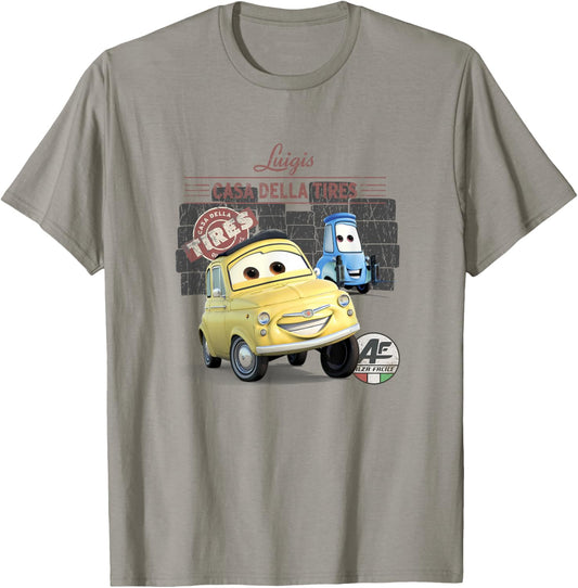 Disney Pixar Cars Casa Della Tires Luigi & Guido Vintage T-Shirt - T-Shirt | Sand