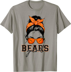 Bears Girl Messy Bun Sports Fan Team Athletic Spirit T-Shirt - T-Shirt | Sand