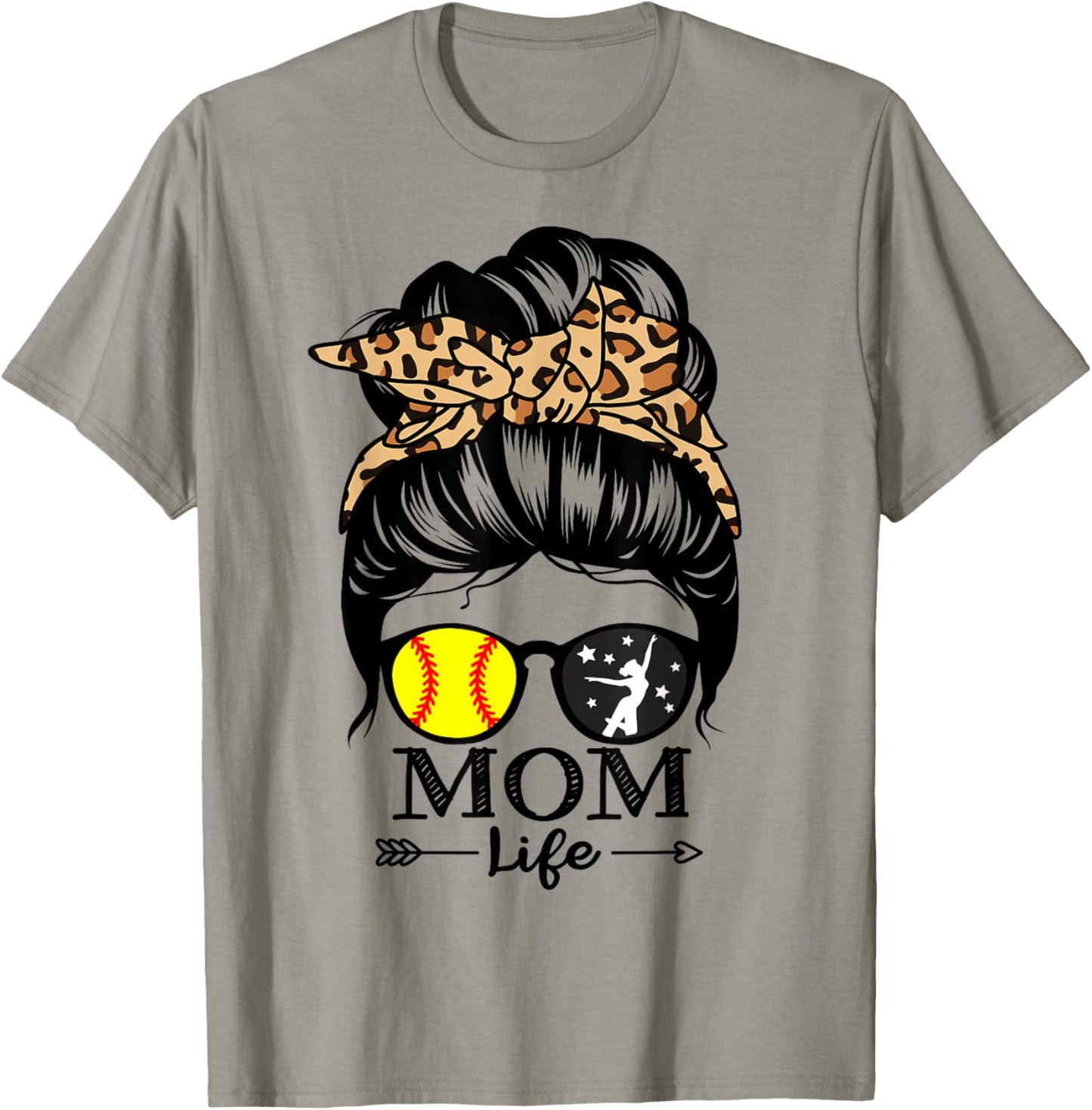 Mom Life Messy Bun Hair Funny Softball Dance Mom T-Shirt - T-Shirt | Sand