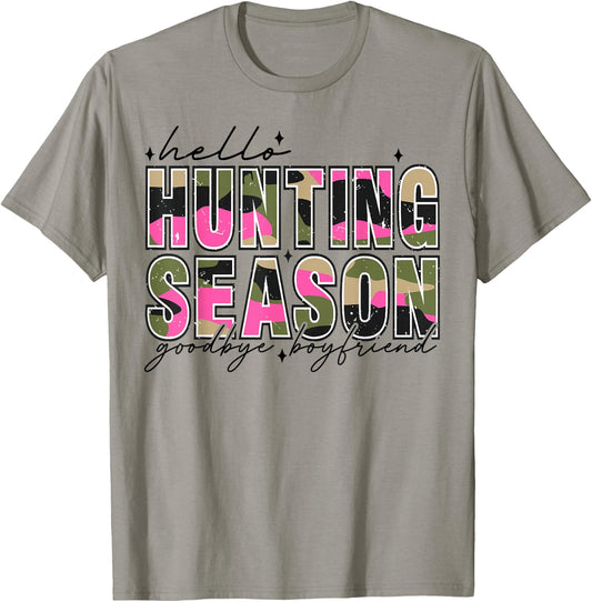 Hello Deer Season Goodbye Boyfriend Camo Flag Hunting Season T-Shirt - T-Shirt | Sand