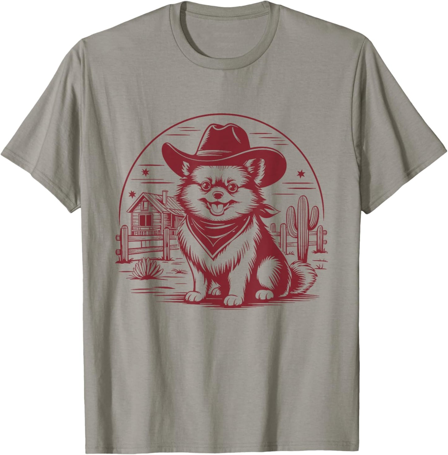 Pomeranian Cowboy UFO Vintage Pomeranian Western Dog Mom T-Shirt - T-Shirt | Sand