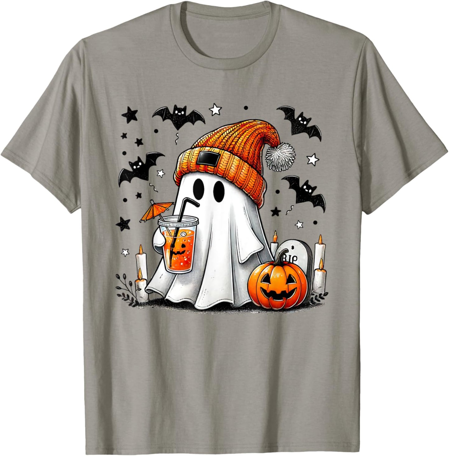 Cute Ghost Drinking Coffee Halloween Ghost Coffee T-Shirt - T-Shirt | Sand