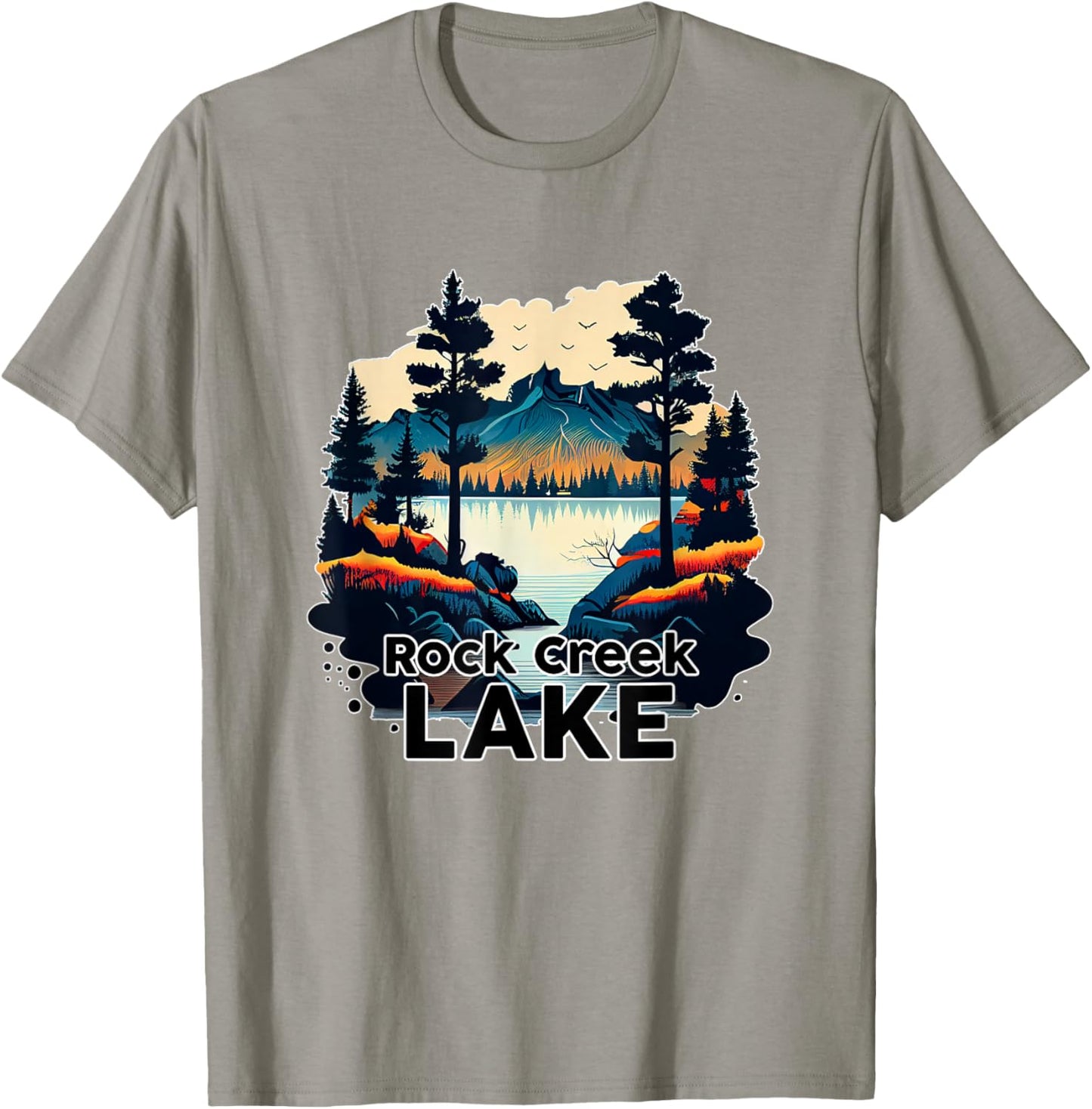 Rock Creek Lake Retro Minimalist Lake Rock Creek T-Shirt - T-Shirt | Sand