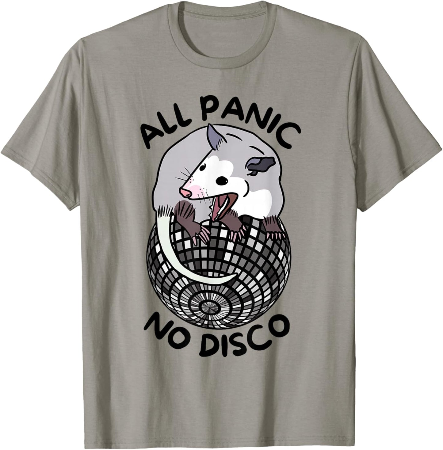Opossum All Panic No Disco Funny Screaming Street Trash Cat T-Shirt - T-Shirt | Sand