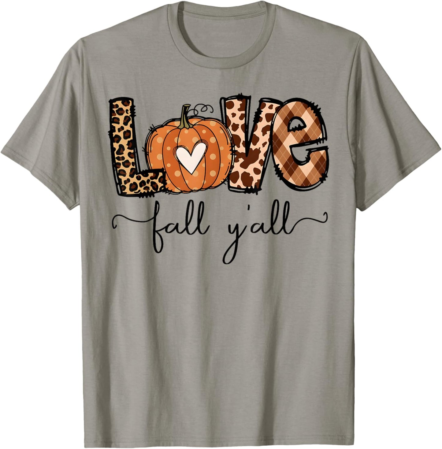 Hello Fall Pumpkin Love Fall Y'All Leopard Peace Love Fall T-Shirt - T-Shirt | Sand