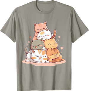 Cat Cute Kitty Pile Cats Anime Kawaii Neko Women Girls T-Shirt - T-Shirt | Sand