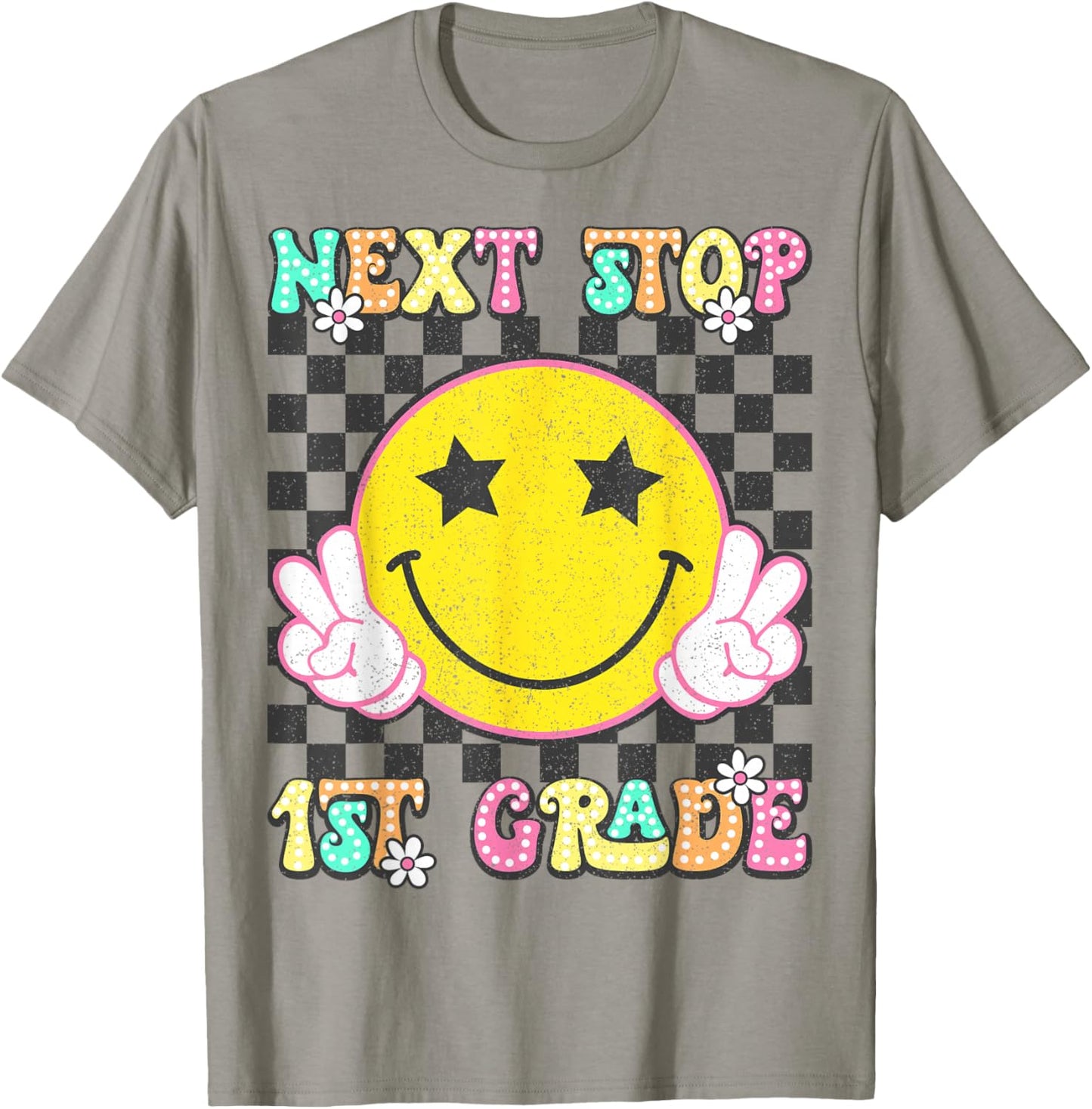 Groovy Next Stop 1st Grade Kindergarten Graduation 2025 T-Shirt - T-Shirt | Sand