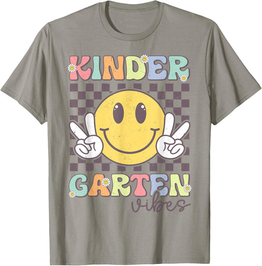 Kindergarten Vibes Smile Face Back To School Teachers Kids T-Shirt - T-Shirt | Sand