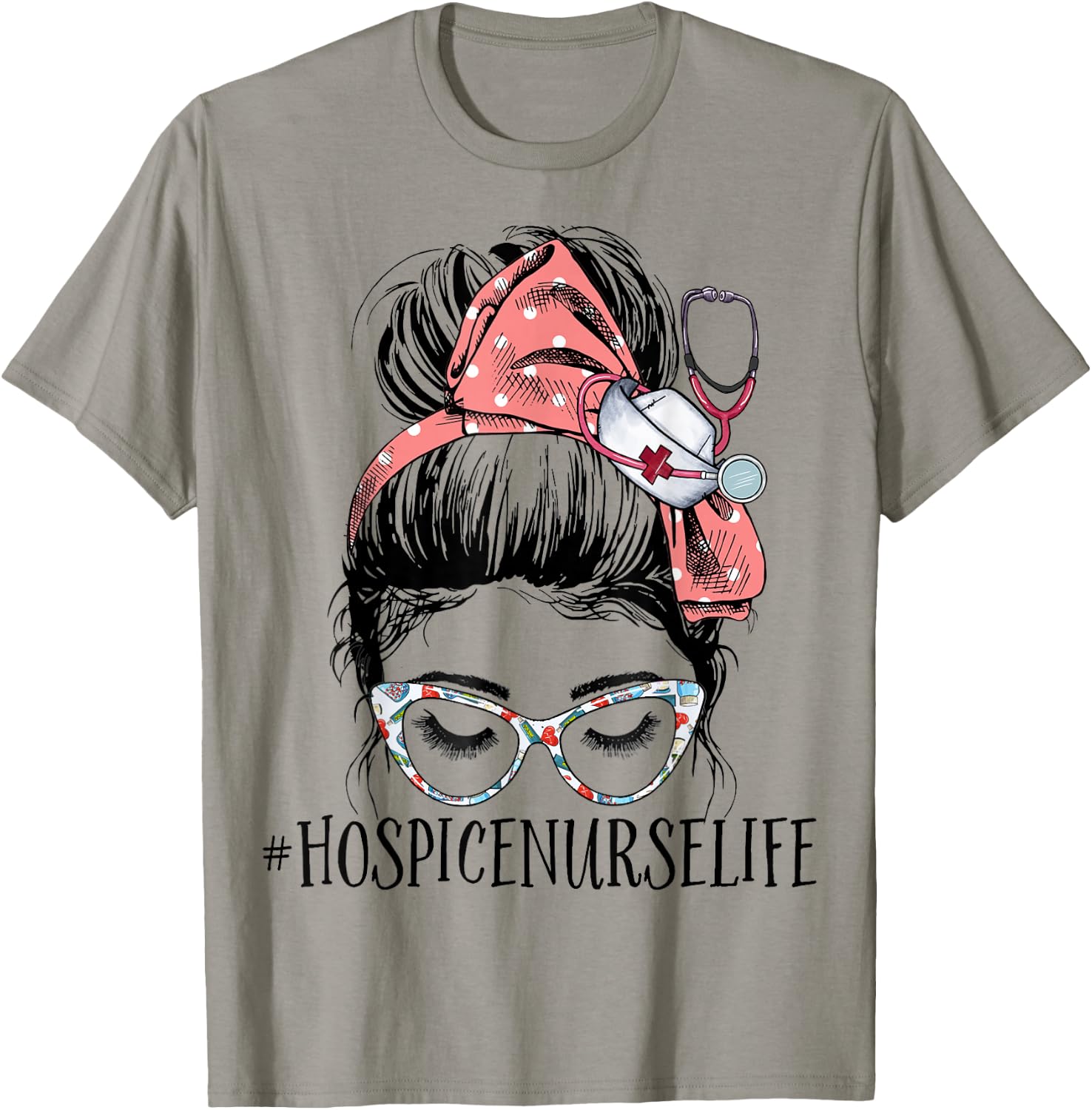 Hospice Nurse Life Funny Messy Bun RN Registered Nursing T-Shirt - T-Shirt | Sand