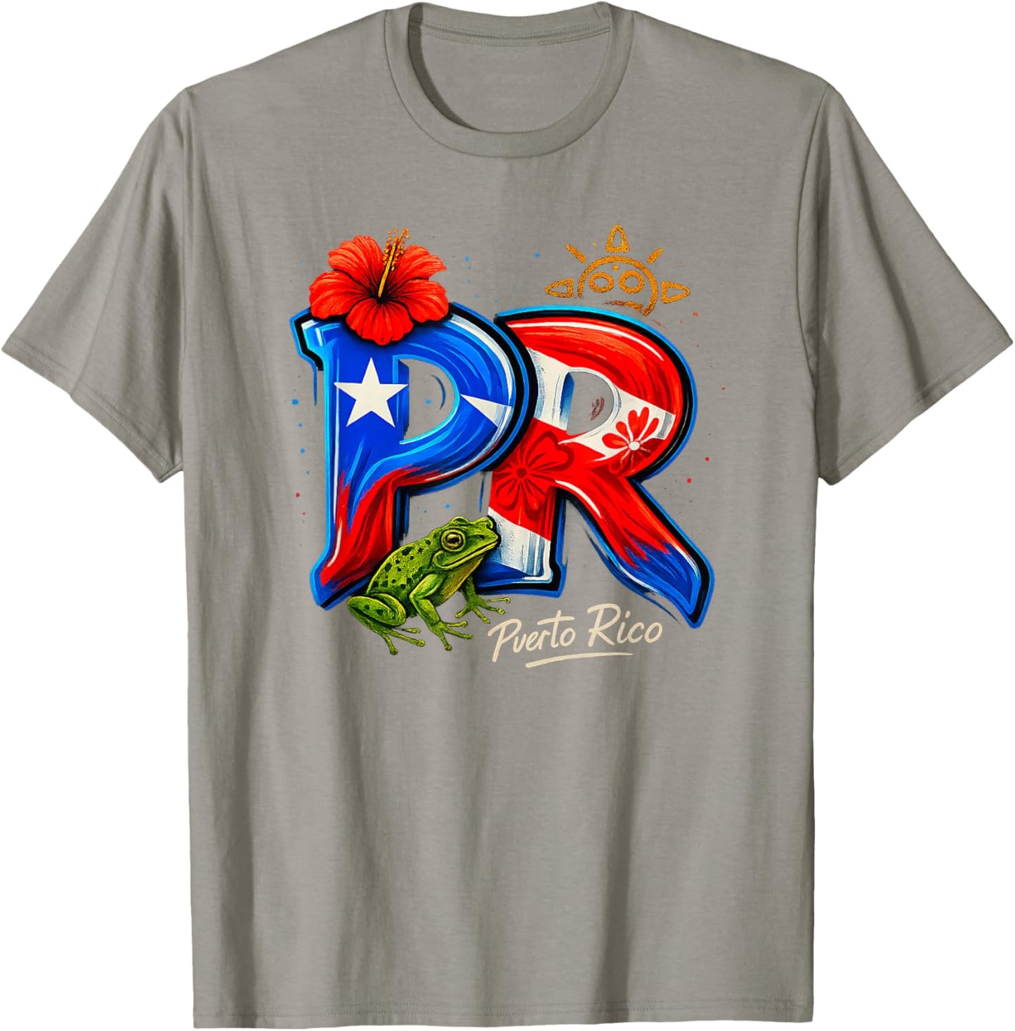 Puerto Rico PR Hibiscus Coqui Frog Rican Heritage Culture T-Shirt - T-Shirt | Sand