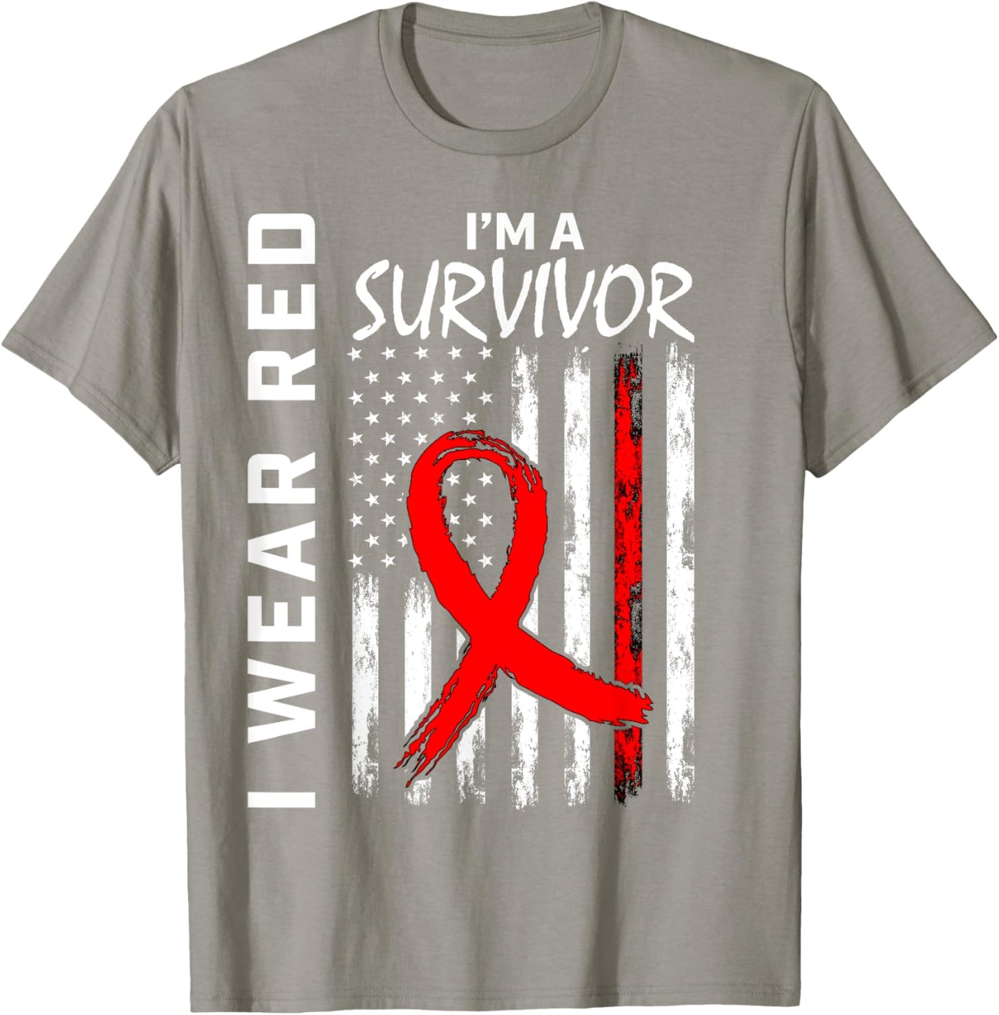 I Wear Red Heart Disease Survivor Gifts Awareness USA Flag Women Kids Men T-Shirt - T-Shirt | Sand