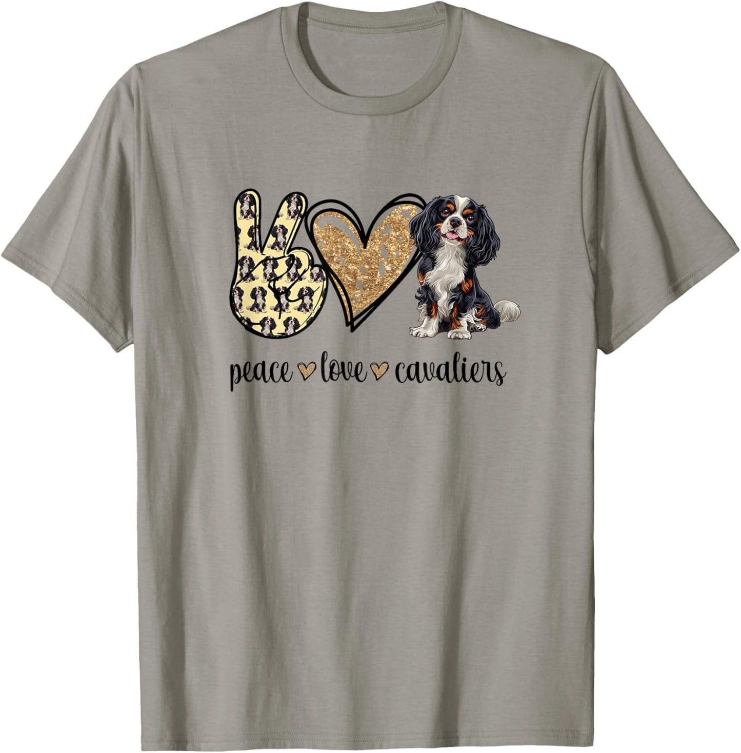 Cute Funny Tri Peace Love Tricolor Cavalier Lover T-Shirt - T-Shirt | Sand