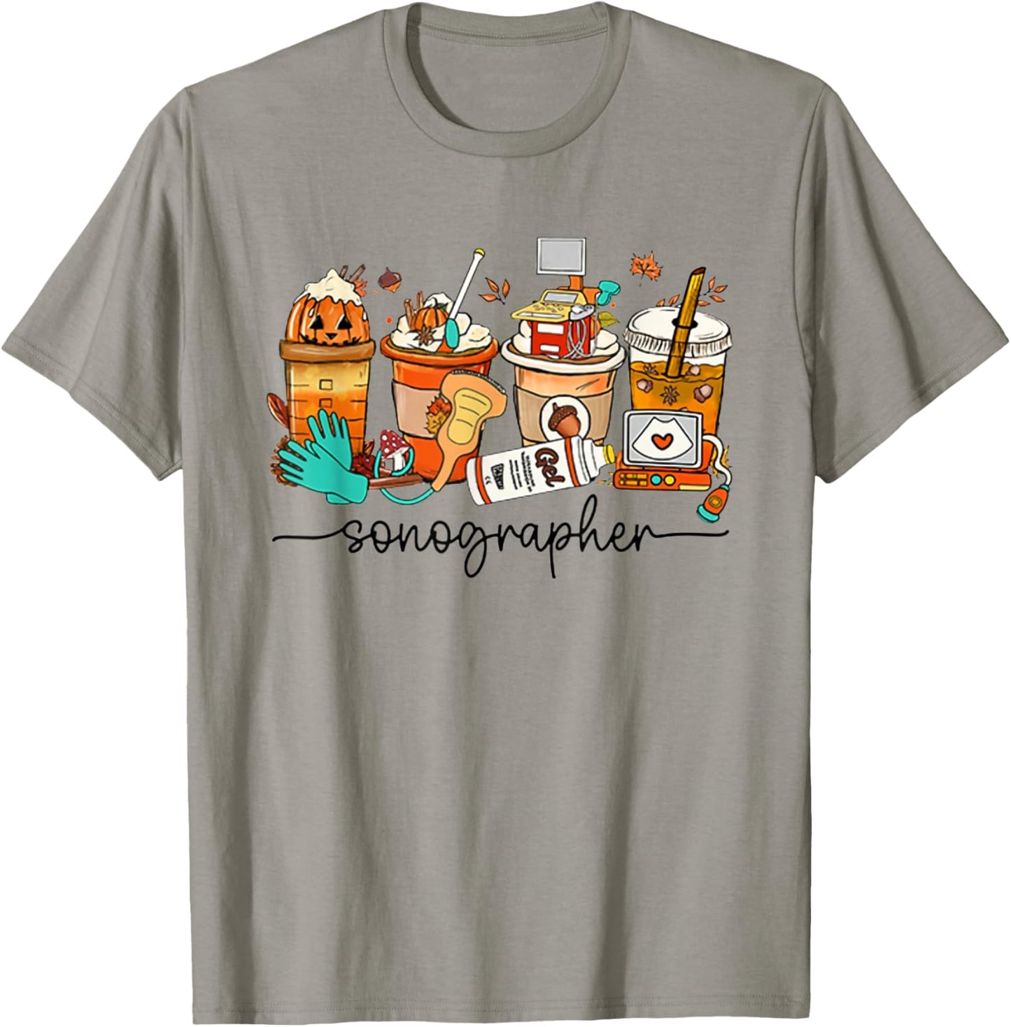 Autumn Sonographer Latte Ultrasound Pumpkin Vascular Tech T-Shirt - T-Shirt | Sand
