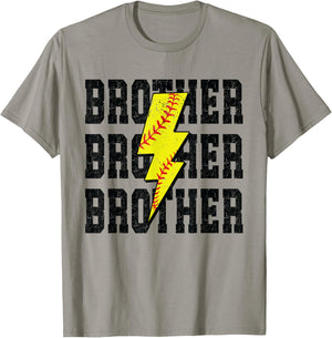 Softball Brother Distressed Bolt Lightning Softball Brother T-Shirt - T-Shirt | Sand