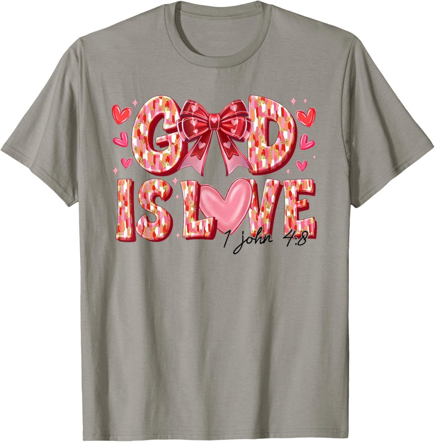 Valentine Coquette Bow God Is Love Valentines Day Christian T-Shirt - T-Shirt | Sand