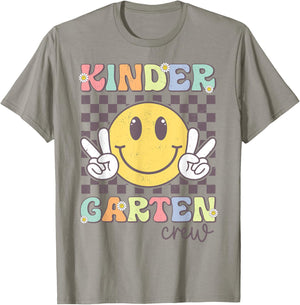 Kindergarten Crew Smile Face Teachers Kids Back To School T-Shirt - T-Shirt | Sand