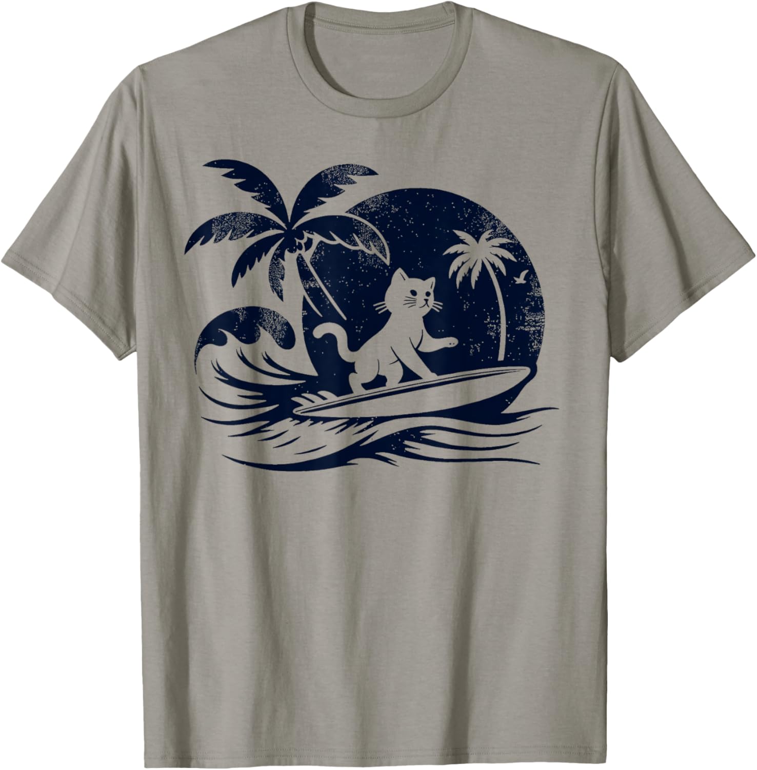 Cat Surfing Wave at Tropical Ocean Vintage Surf T-Shirt - T-Shirt | Sand