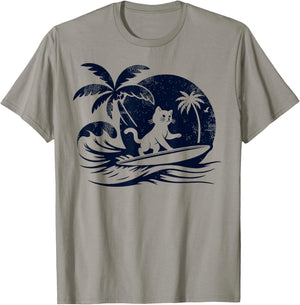Cat Surfing Wave at Tropical Ocean Vintage Surf T-Shirt - T-Shirt | Sand